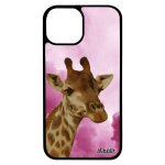 Coque iphone 13 mini silicone girafe afrique aluminium nuage animaux animal rigide rose savane design ...