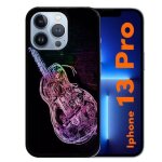Coque pour iphone 13 pro - guitare effet n�on - silicone - noir