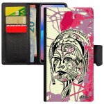 Coque pour iphone 13 simili cuir portefeuille femme fleur nature feuilles dessin florale azteque rose ...