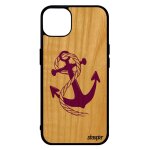 Coque iphone 14 en bois silicone ancre nud mobile femme violet ray de bateau fantaisie corde marinire ...