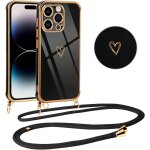 Coque iphone 14 pro (6, 7'') en tpu motif coeur avec cordon tour de cou rglable et pendentif - protection ...
