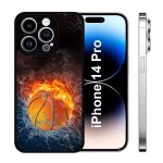 Coque iphone 14 pro - ballon de basket eau et feu - silicone - noir