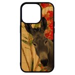 Coque pour iphone 14 pro en bois silicone ane bourrique fleurs animal mule nature design tetu anesse ...