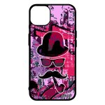 Coque iphone 14 + plus en silicone monsieur moustache chapeau melon unique vintage rose noir etui graf ...