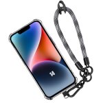 Coque pour iphone 14 - transparent antichoc anti - rayures avec dragonne amovible grise - booling