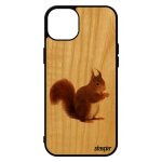 Coque pour iphone 15 + plus en bois silicone ecureuil roux souple design rigide case animal orange animaux ...