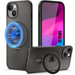 Coque pour iphone 15 plus, bumper antichoc rigide avec support magn�tique ajustable - noir