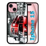 Coque pour iphone 15 - london vintage - silicone - noir