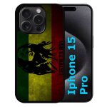 Coque pour iphone 15 pro - listen to bob marley - silicone - noir