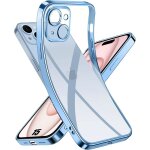 Coque pour iphone 15 protection silicone antichoc transparent avec contour m�tallique bleu - e. f. connection ...