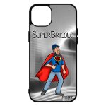 Coque iphone 15 + plus silicone super bricolo gris antichoc telephone heros humoristique 4g dessin comics ...