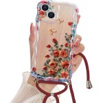 Coque pour iphone 15 en silicone tpu avec collier r�glable avec cadre ondul� boucl� / fleur color�e florale ...