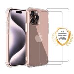Coque iphone 16 pro antichoc silicone + 2 vitres en verre trempe protection ecran evetane