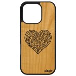 Coque pour iphone 16 pro bois silicone c?ur love noir de protection housse cadeau saint valentin personnalis ...
