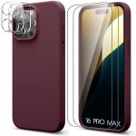 Coque pour iphone 16 pro max - silicone liquide bordeaux + 2 verres tremp�s et 2 vitres cam�ra arri�re ...