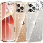 Coque pour iphone 16 pro, protection transparent a paillettes + 2 verres tremp� ecran et 2 vitres cam�ra ...