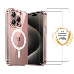 Coque iphone 16 pro transparente compatible magsafe + 2 vitres protection ecran evetane