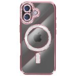 Coque pour iphone 17 compatible magsafe avec contour strass� rose champagne