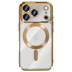 Coque pour iphone 17 pro compatible magsafe avec contour chrom� dor�e