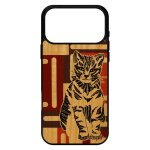 Coque pour iphone 17 pro max en vrai bois silicone chat ethnique cube tribal original azteque petit souple ...