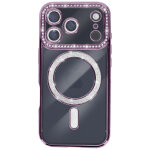 Coque pour iphone 17 pro max compatible magsafe avec contour strass� violet