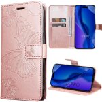 Coque pour iphone 17 pro, protection antichoc anti - rayures cuir synth�tique rose motif relief papillon ...
