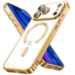 Coque pour iphone 17 pro, protection transparente contour chrome dor� avec cercle magn�tique - e. f. ...