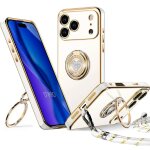 Coque pour iphone 17 pro, silicone slim souple avec cordon et anneau rotatif brillant motif c?ur - blanc ...