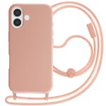 Coque pour iphone 17 en silicone soft touch avec cordon tour de cou ajustable rose champagne