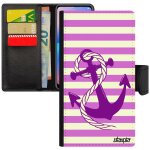Coque iphone se 2022 cuir portefeuille ancre fantaisie case marine chaine corde rose nud marin rayure ...