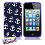 Coque iphone 4 4s ancres marines silicone violet souple (tpu)