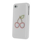 Coque iphone 4 / 4s, swarovski blanche motif cerises