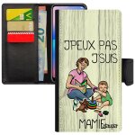 Coque iphone 5 5s se cuir j'peux pas j'suis mamie mobile housse humour bande dessin�e humoristique gris ...