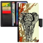 Coque iphone 5 5s se cuir rabat elephant art telephone housse graphique unique ethnique peinture marron ...