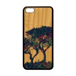 Coque iphone 5c bois silicone arbres zen ecolo case noir bleu ecologie paysage mobile motif peinture ...