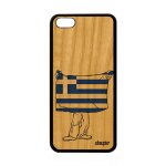 Coque iphone 5c en bois et silicone drapeau grece grec jo coupe d'europe football foot jeux olympiques ...