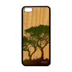 Coque pour iphone 5c bois veritable silicone arbres paysage zen nature design ecologie branche marron ...