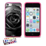 Coque iphone 5c la rose noire silicone rose souple (tpu)