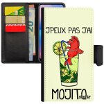 Coque iphone 6 6s cuir portefeuille porte cartes j'peux pas j'ai mojito drole 4g case apero cocktail ...