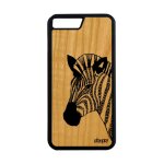 Coque pour iphone 7 plus en bois silicone zebre noir dessin noir et blanc