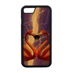 Coque pour iphone 8 vrai bois silicone flamand rose animaux eclair housse bumper telephone de protection ...