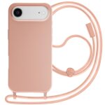 Coque pour iphone air en silicone soft touch avec cordon tour de cou ajustable rose champagne