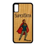 Coque iphone x en bois silicone super tata etui comics texte humoristique naissance garcon rouge bande ...