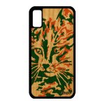 Coque pour iphone x en bois veritable silicone chat dessin matou case vert