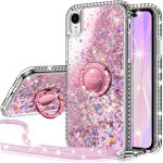 Coque pour iphone xr, fille silicone paillette strass bling glitter de luxe avec support, liquide gel ...