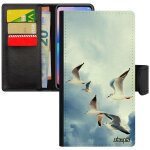 Coque iphone xr simili cuir rabat porte cartes oiseaux mouettes marin nature ciel housse 4g telephone ...