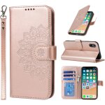 Coque iphone xs max avec cordon, flip fleur portefeuille etui en cuir, [3 fentes][fonction support][fermeture ...