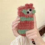 Coque pour iphone12 coque de tlphone portable personnalise en peluche a rayures de couleur contrastante ...