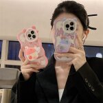 Coque pour iphone12promax support de coque de tlphone portable fille crme fraise plein ecran