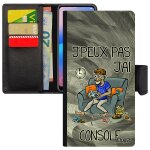 Coque j'peux pas j'ai console rabat iphone 15 pro portefeuille gris telephone gamer jeux video humour ...
